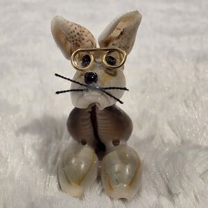VTG Sea Shell Art Miniature Dog W/ Glasses Tail Whiskers